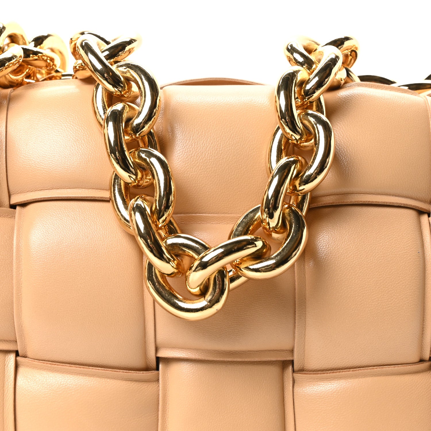 Bottega Veneta Lambskin Maxi Intreccio Padded Chain Cassette Crossbody Bag Almond 8 of 10