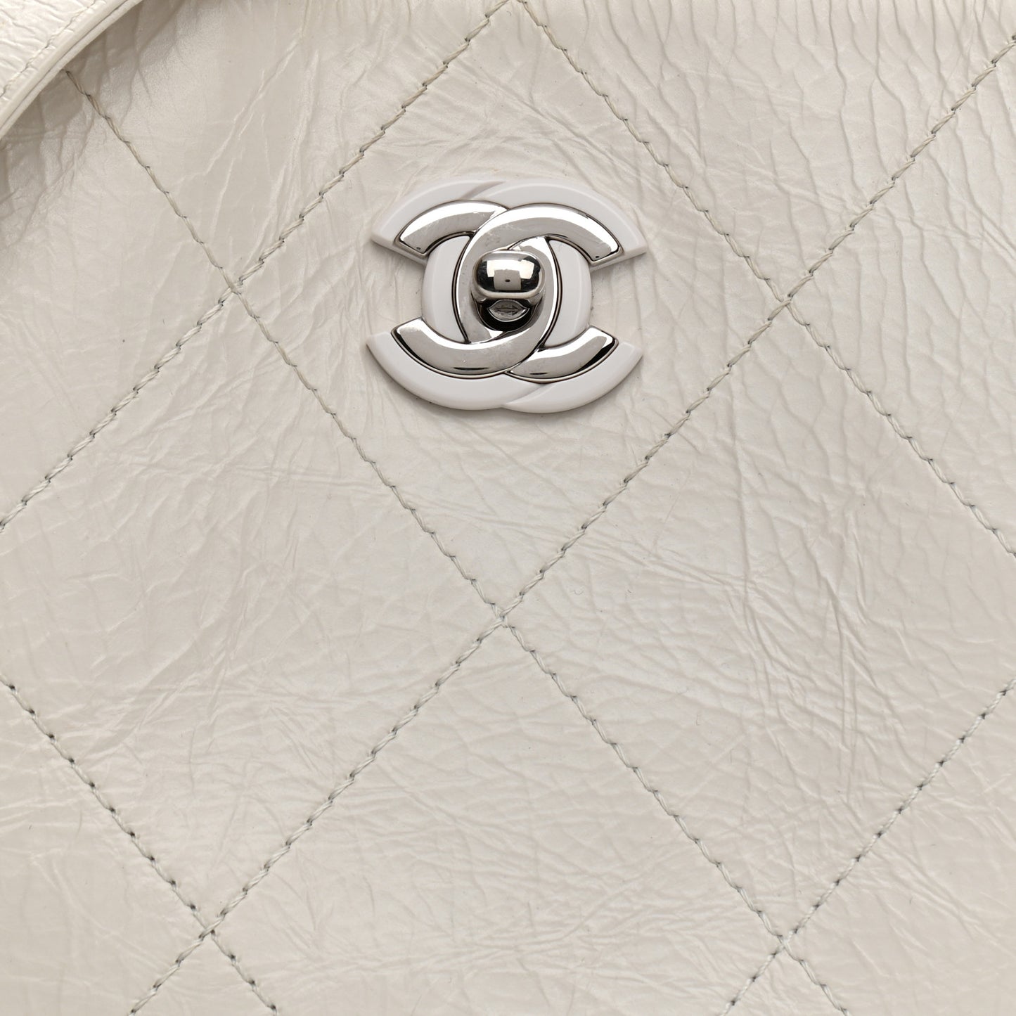 Aged Calfskin Stitched Shoulder Bag White