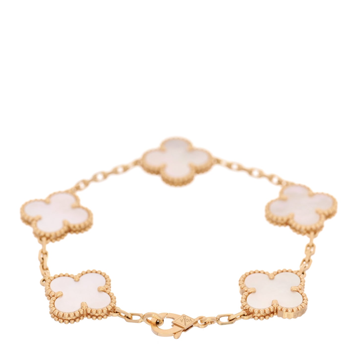 18K Yellow Gold Mother of Pearl 5 Motifs Vintage Alhambra Bracelet