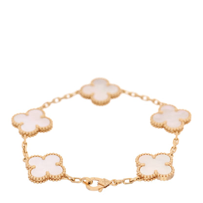 Van Cleef & Arpels 18K Yellow Gold Mother of Pearl 5 Motifs Vintage Alhambra Bracelet 2 of 5
