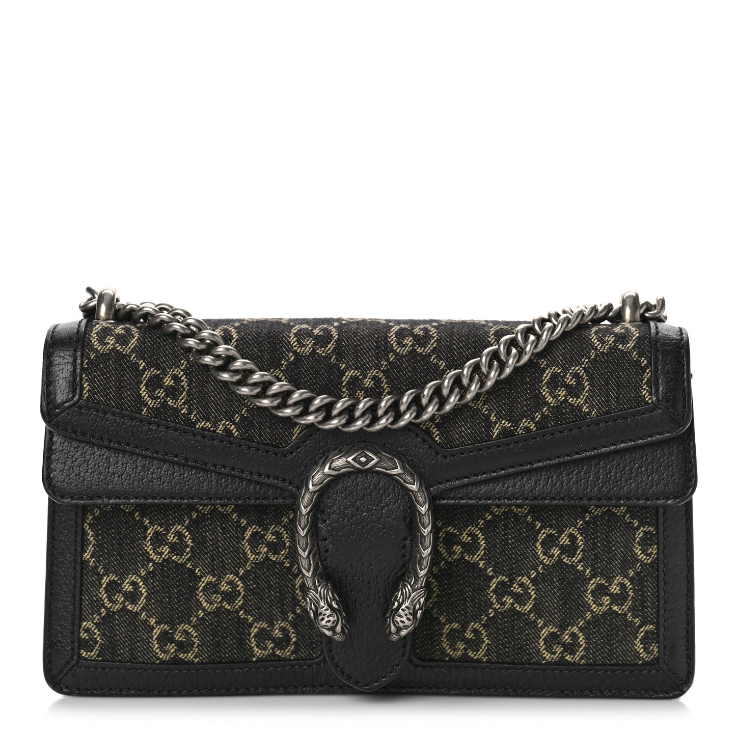 Jacquard Black Denim GG Monogram Textured Dollar Calfskin Small Dionysus Shoulder Bag Black Ivory