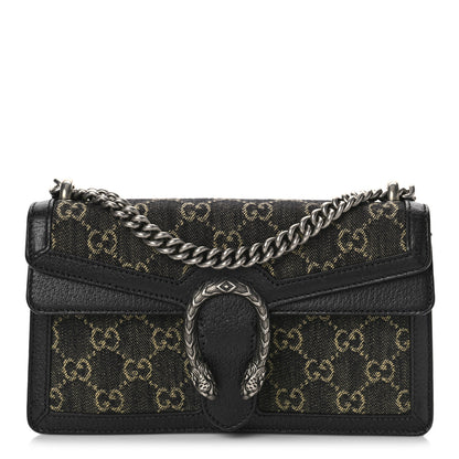 Gucci Jacquard Black Denim GG Monogram Textured Dollar Calfskin Small Dionysus Shoulder Bag Black Ivory 1 of 8