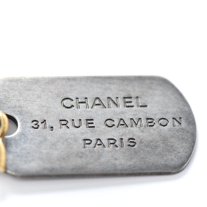 Chanel Ruthenium ID Dog Tag Charm Necklace Silver Gold 5 of 6