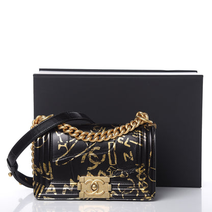 Chanel Calfskin Crocodile Embossed Graffiti Small Cocodile Boy Flap Black Gold 11 of 13