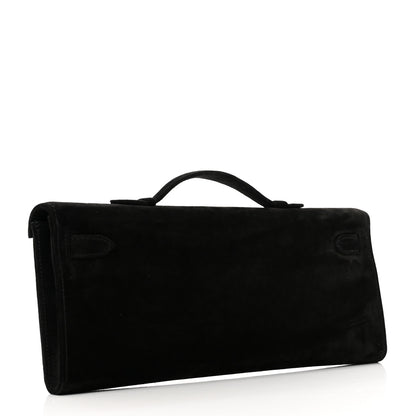 Hermes Veau Doblis Suede Kelly Cut Clutch Pochette Black 3 of 9