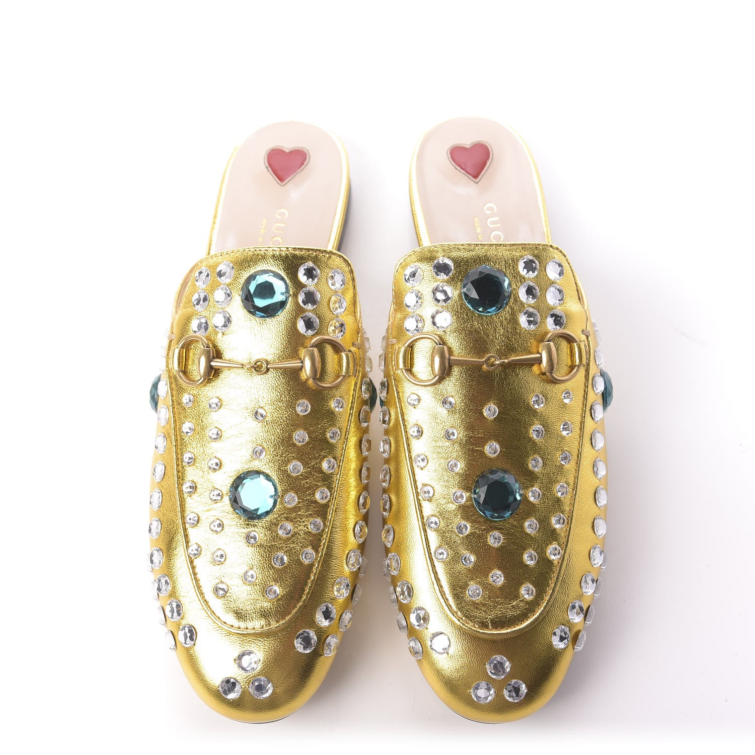 Gucci Metallic Nappa Crystal Womens Princetown Slippers 38.5 Gold 4 of 10