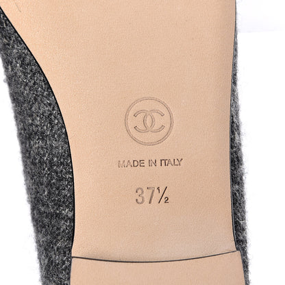Chanel Tweed Grosgrain Cap Toe Ballerina Flats 37.5 Dark Grey Black 6 of 9