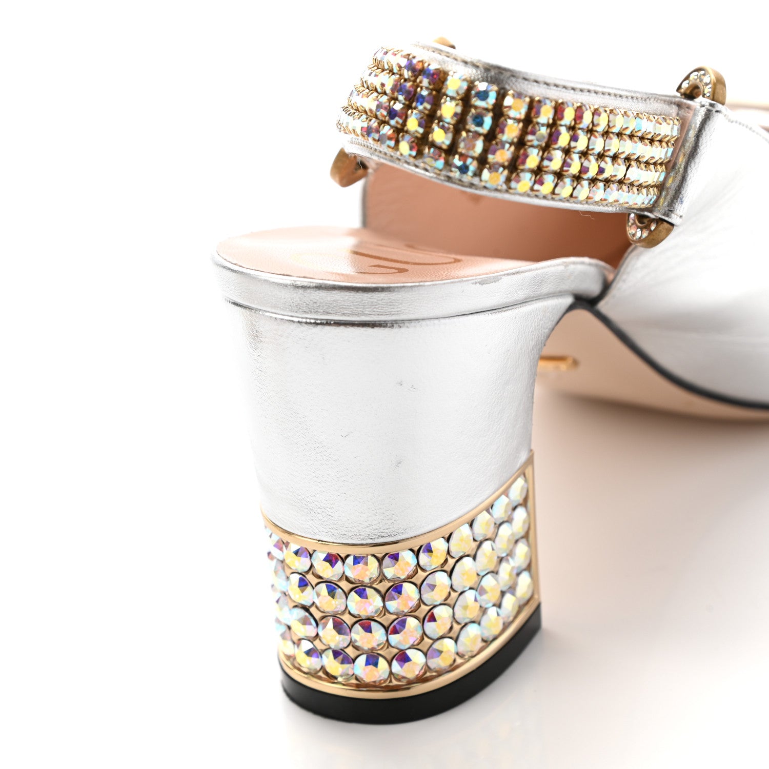 Gucci Metallic Nappa Crystal Square G Madelyn Slingbacks 39 Silver 11 of 18