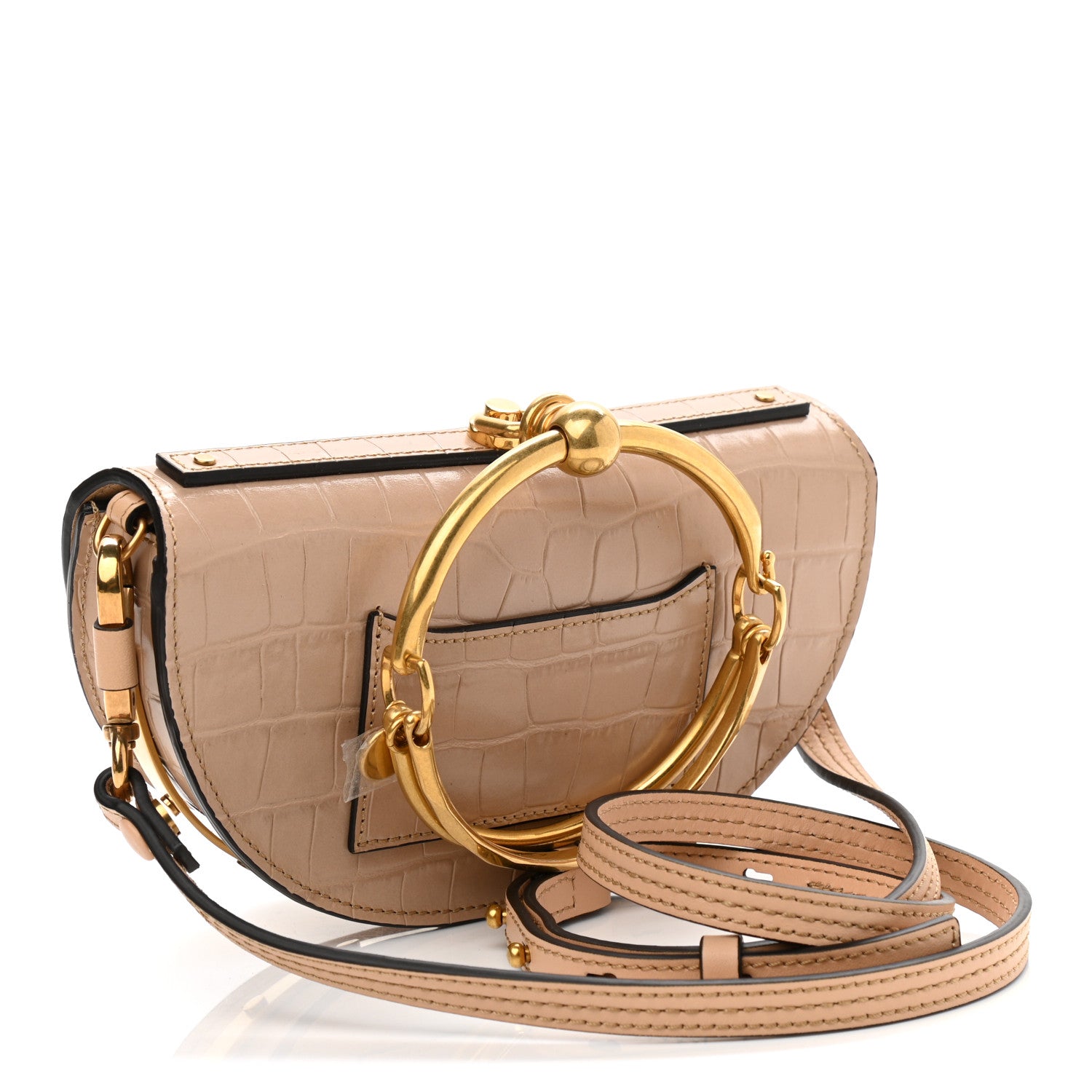 Chloe Calfskin Crocodile Embossed Small Nile Bracelet Minaudiere Bag Nut 3 of 11