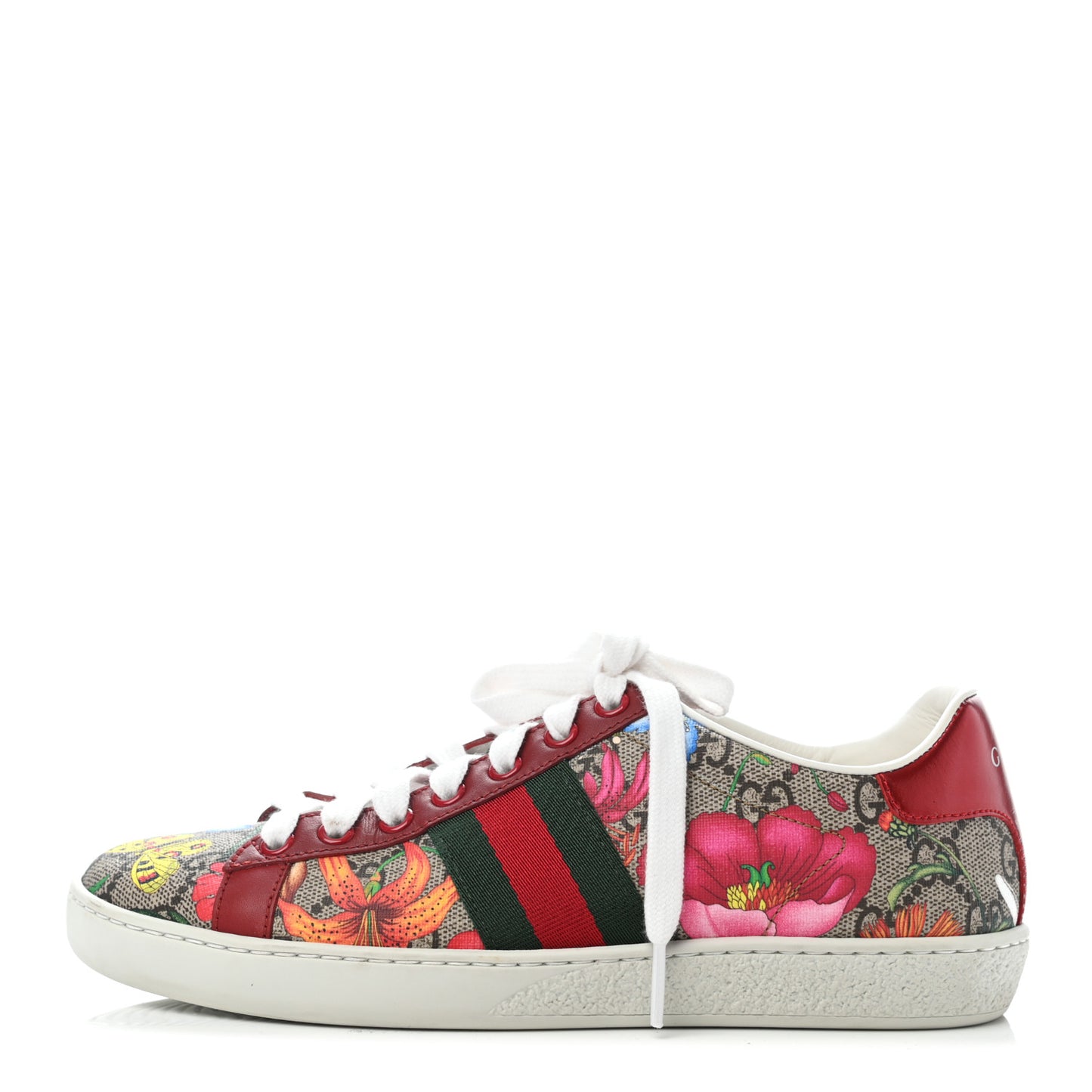 GG Supreme Monogram Flora Web Womens Ace Sneakers 36 Beige Multicolor Rosso