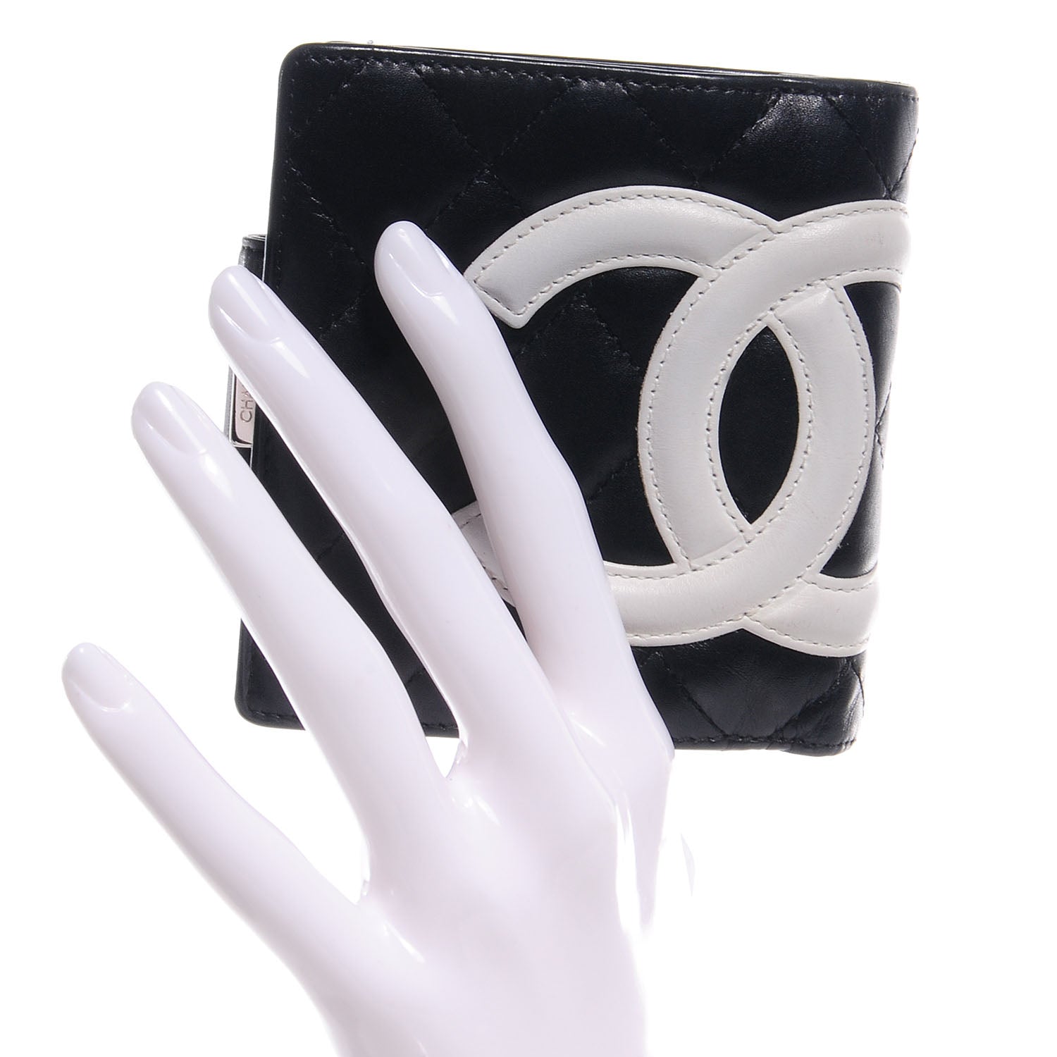 Chanel Calfskin Quilted Cambon Bi-Fold Wallet Black White 2 of 8