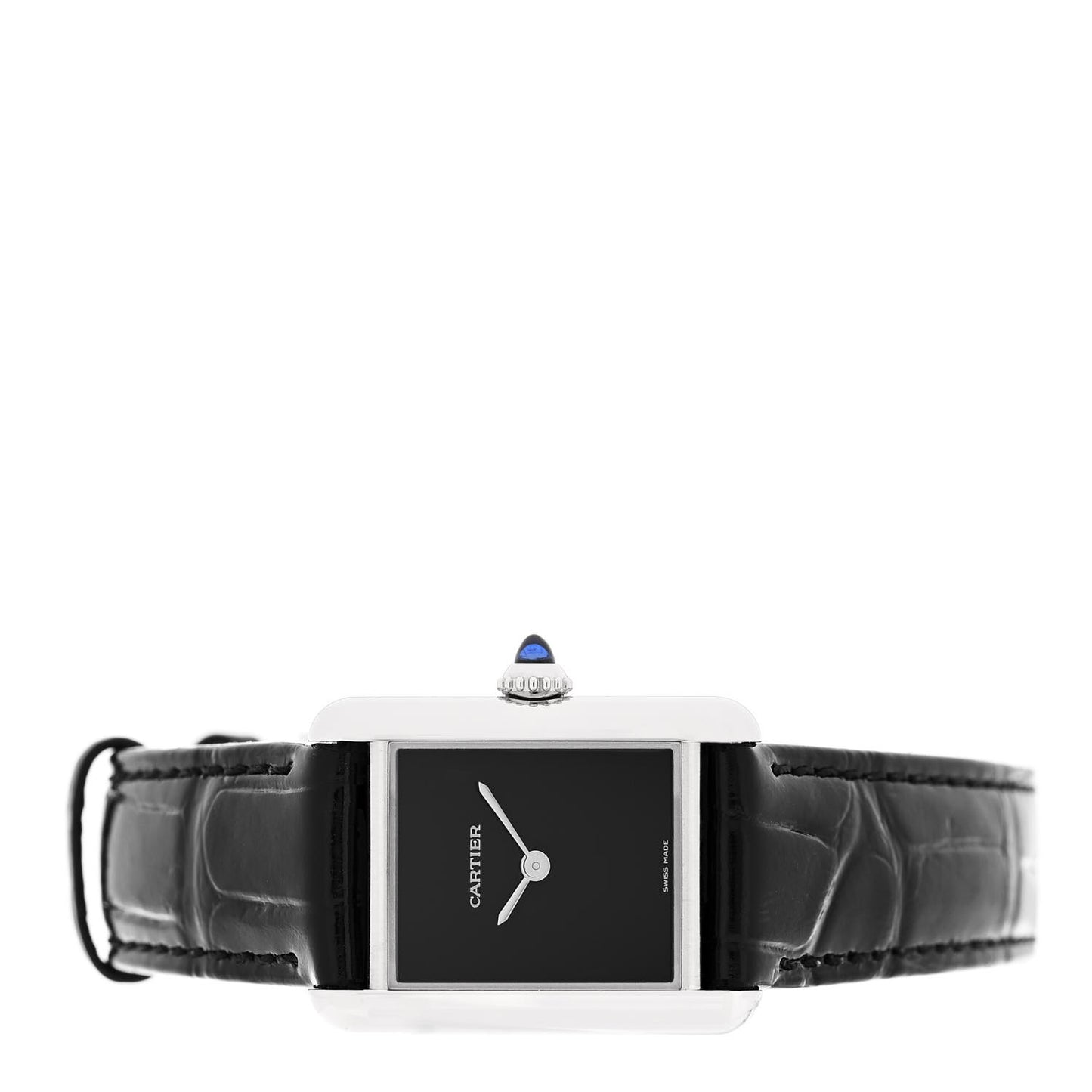 Stainless Steel Alligator 22mm Must de Cartier Tank Quartz Watch Black