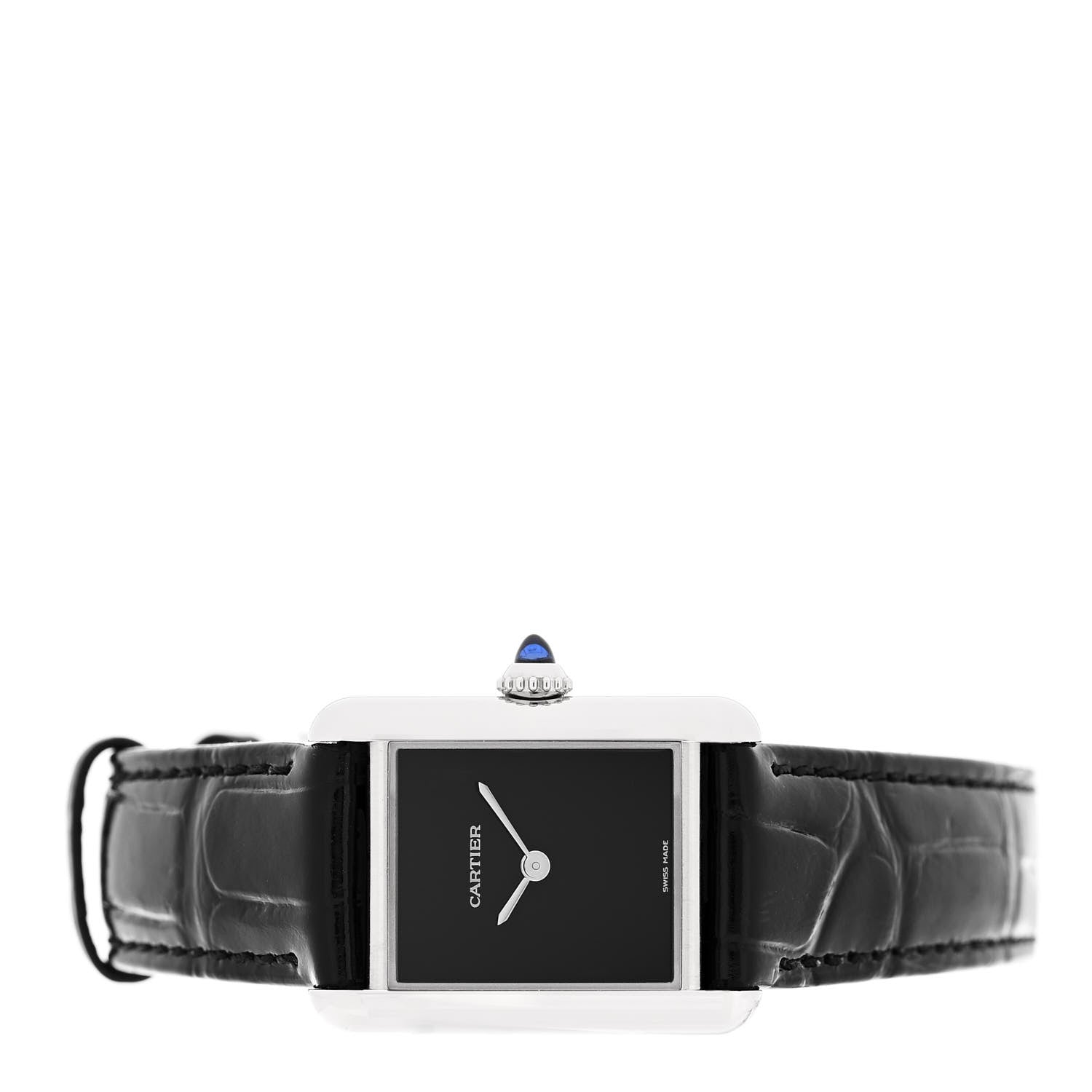 Cartier Stainless Steel Alligator 22mm Must de Cartier Tank Quartz Watch Black 2 of 5