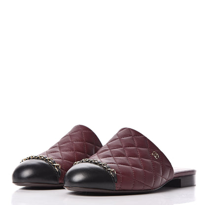 Chanel Lambskin Quilted Chain Mules 37.5 Burgundy Black 3 of 11