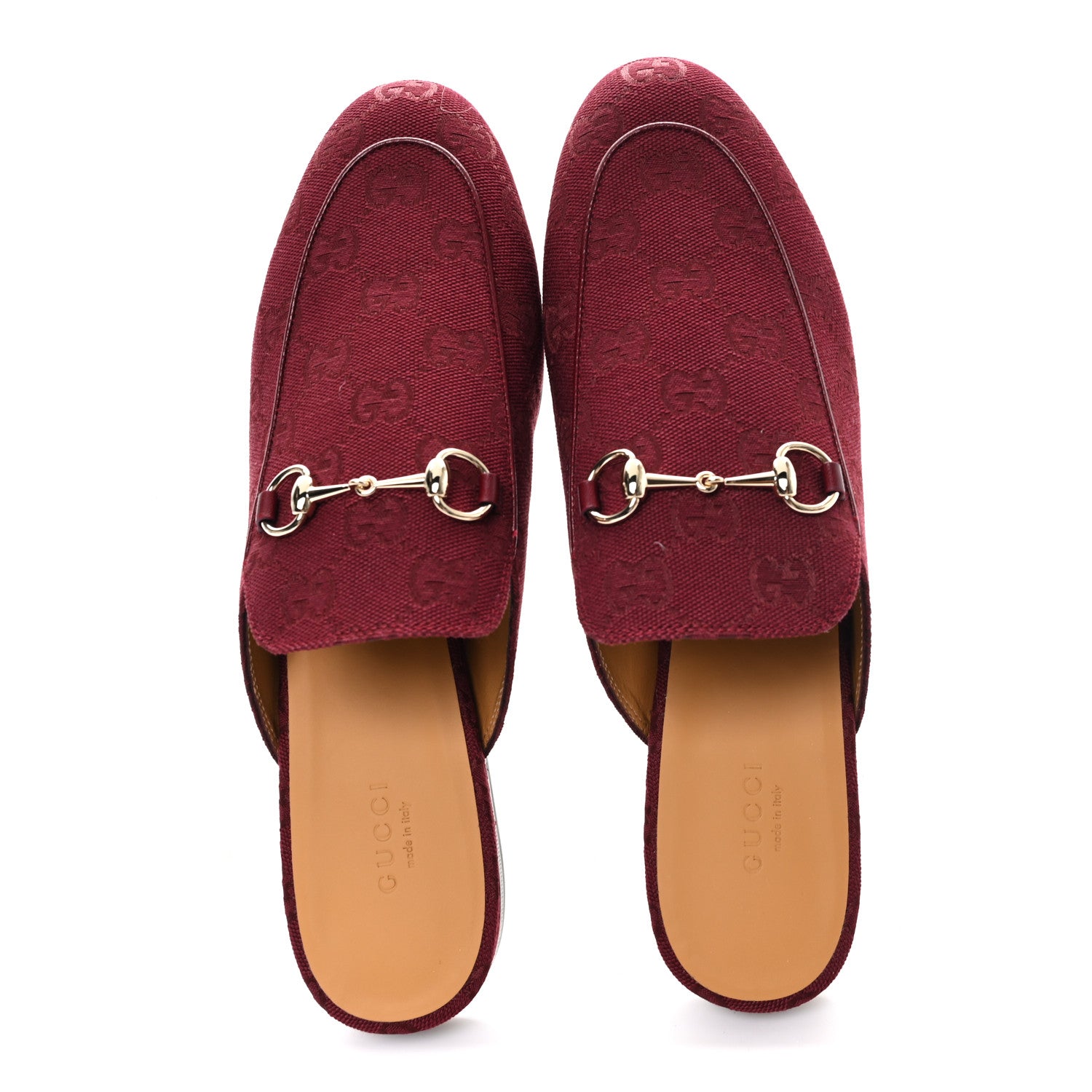 Gucci New Canvas GG Monogram Malaga Kid Womens Princetown Slippers 40 Rosso Ancora 2 of 10