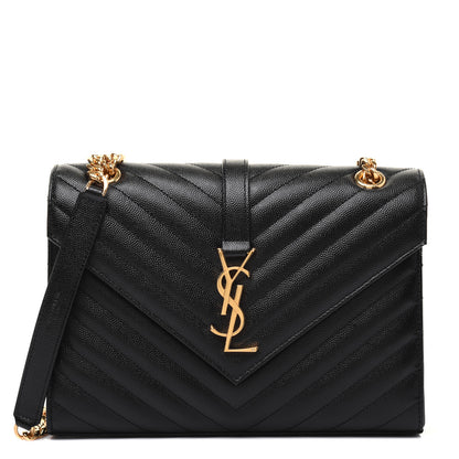 Saint Laurent Grain De Poudre Matelasse Chevron Medium Monogram Satchel Black 1 of 15
