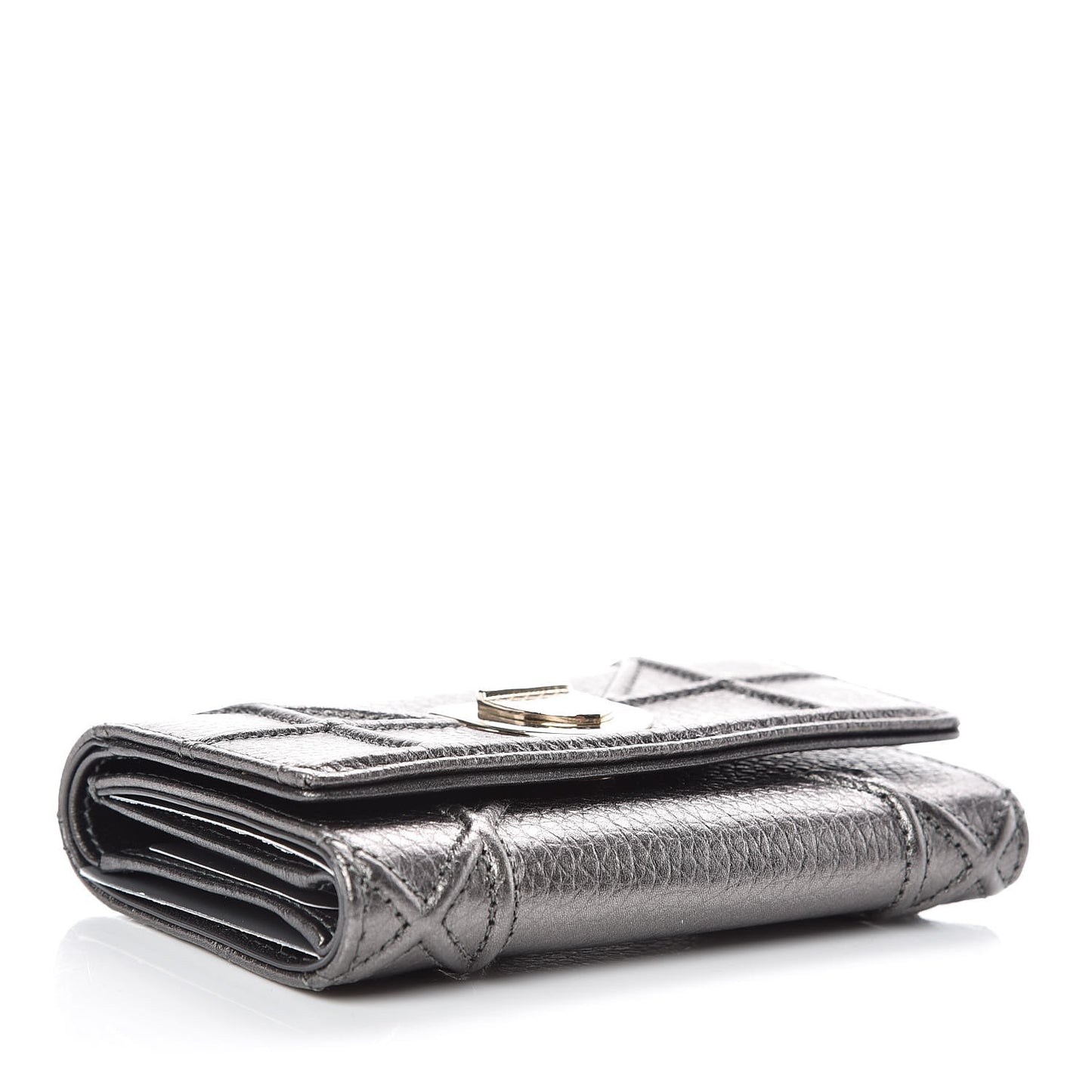 Metallic Grained Calfskin Cannage Diorama Elancee Wallet Gunmetal Grey