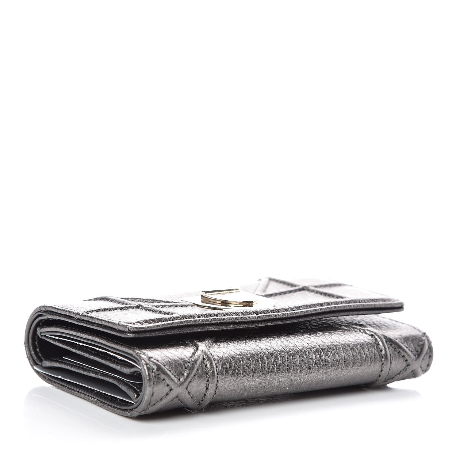 Christian Dior Metallic Grained Calfskin Cannage Diorama Elancee Wallet Gunmetal Grey 4 of 9