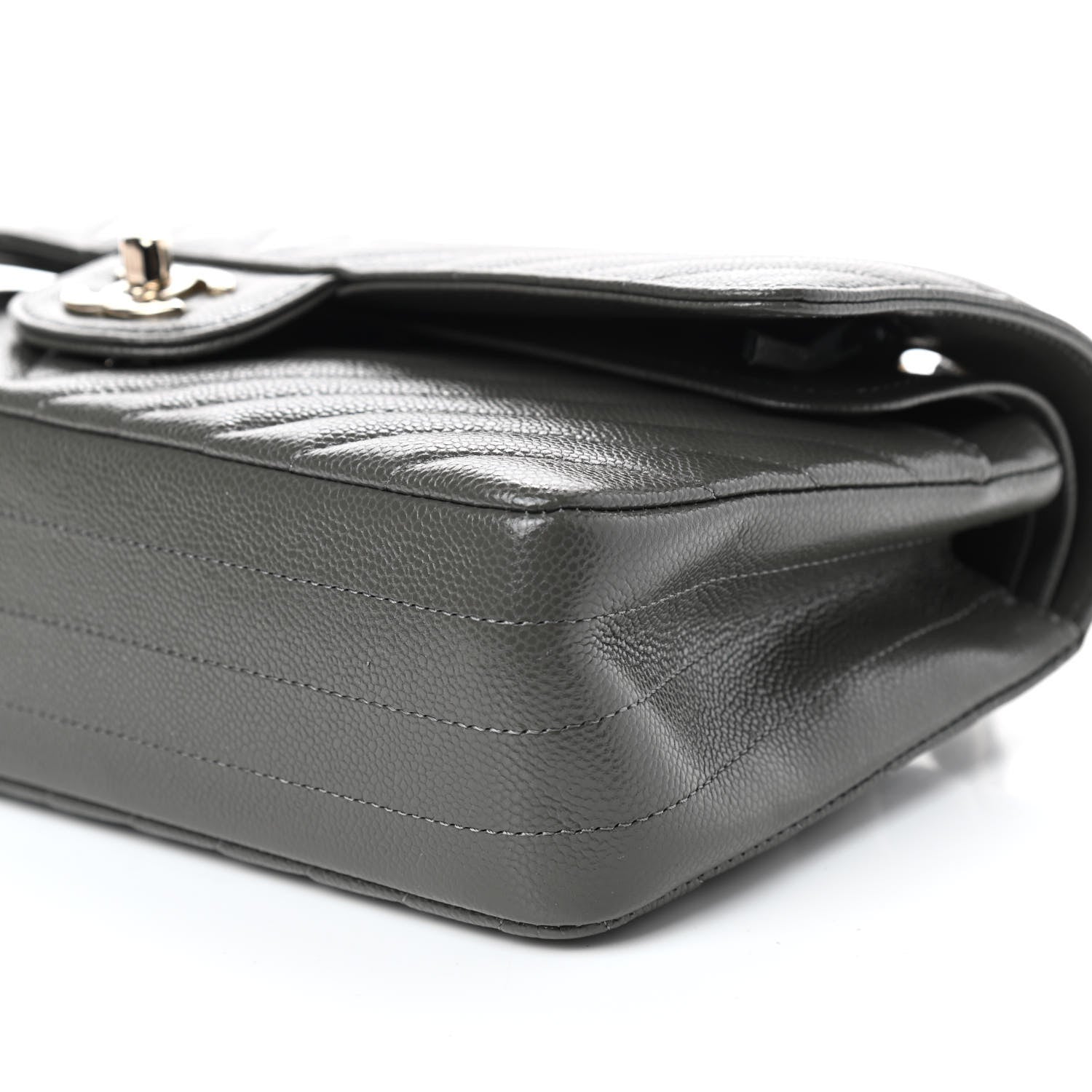 Chanel Caviar Chevron Quilted Medium Double Flap Dark Grey 10 of 10