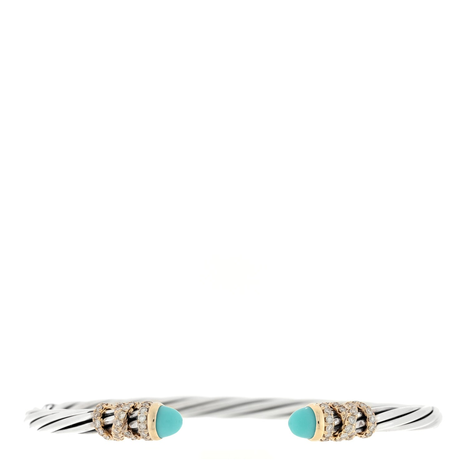 David Yurman Sterling Silver 18K Yellow Gold Diamond Turquoise Helena Cuff Bracelet 1 of 3