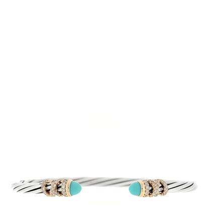 David Yurman Sterling Silver 18K Yellow Gold Diamond Turquoise Helena Cuff Bracelet 1 of 3