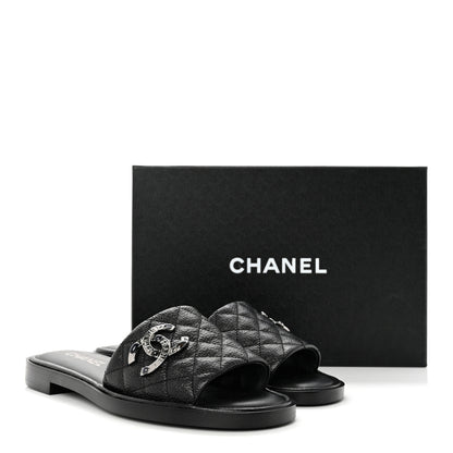 Chanel Shiny Goatskin Quilted CC Mules Sandals 38.5 Black 9 of 9