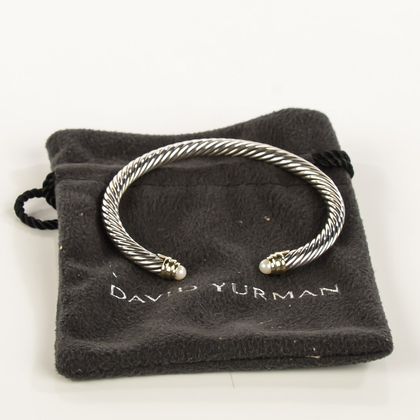 Sterling Silver 14K Yellow Gold Pearl 5mm Cable Classics Bracelet