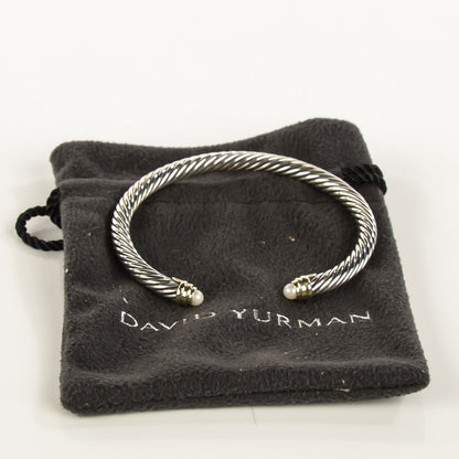 David Yurman Sterling Silver 14K Yellow Gold Pearl 5mm Cable Classics Bracelet 4 of 6