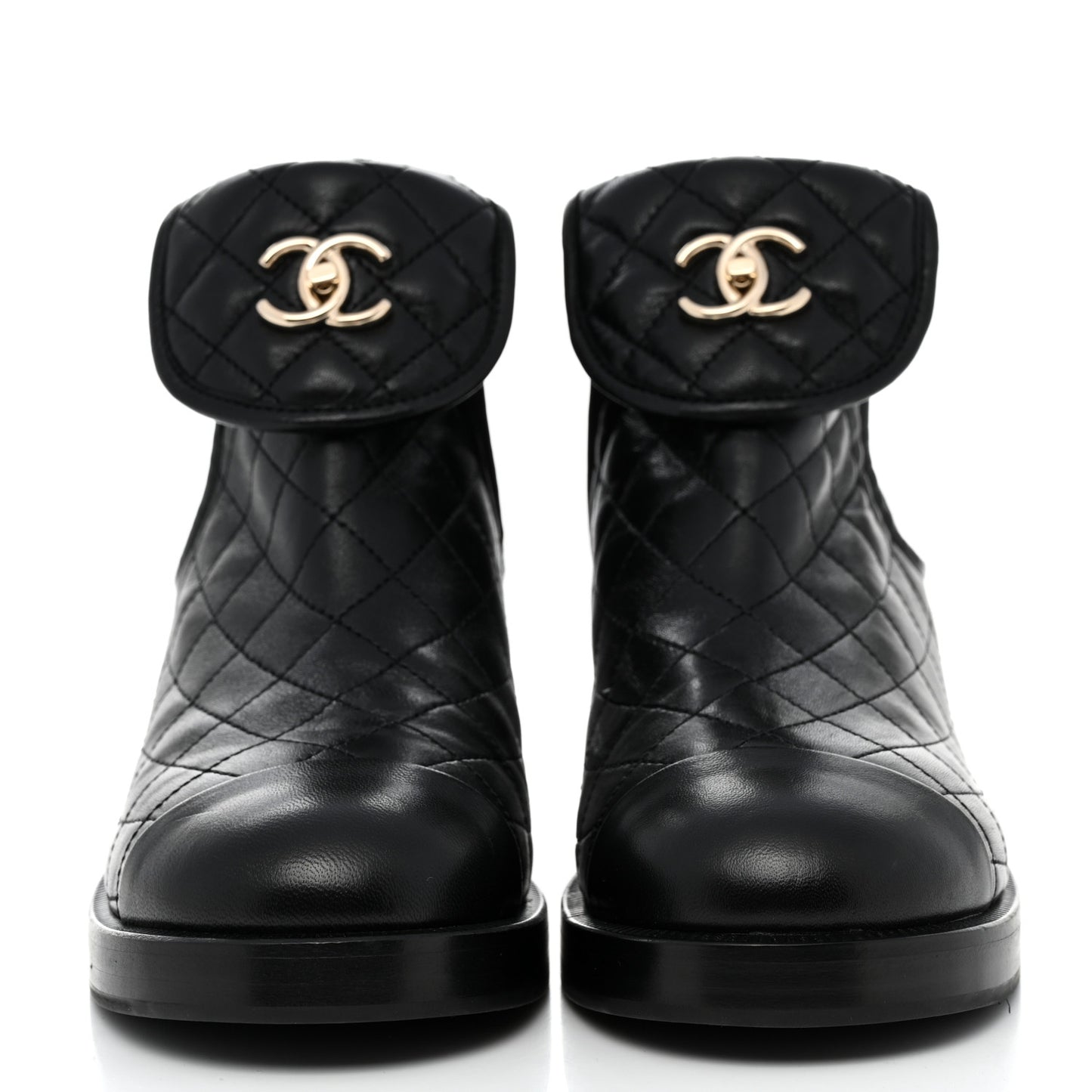Lambskin Quilted Cap Toe CC Turnlock Booties 39.5 Black