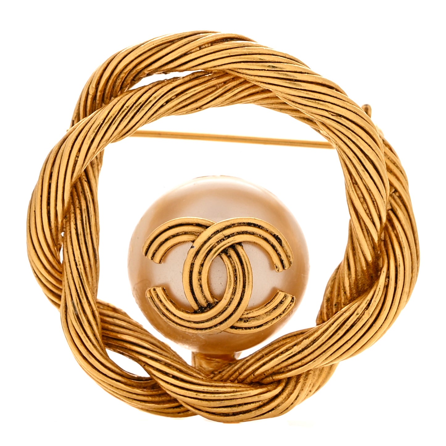 Pearl Twisted CC Brooch Gold