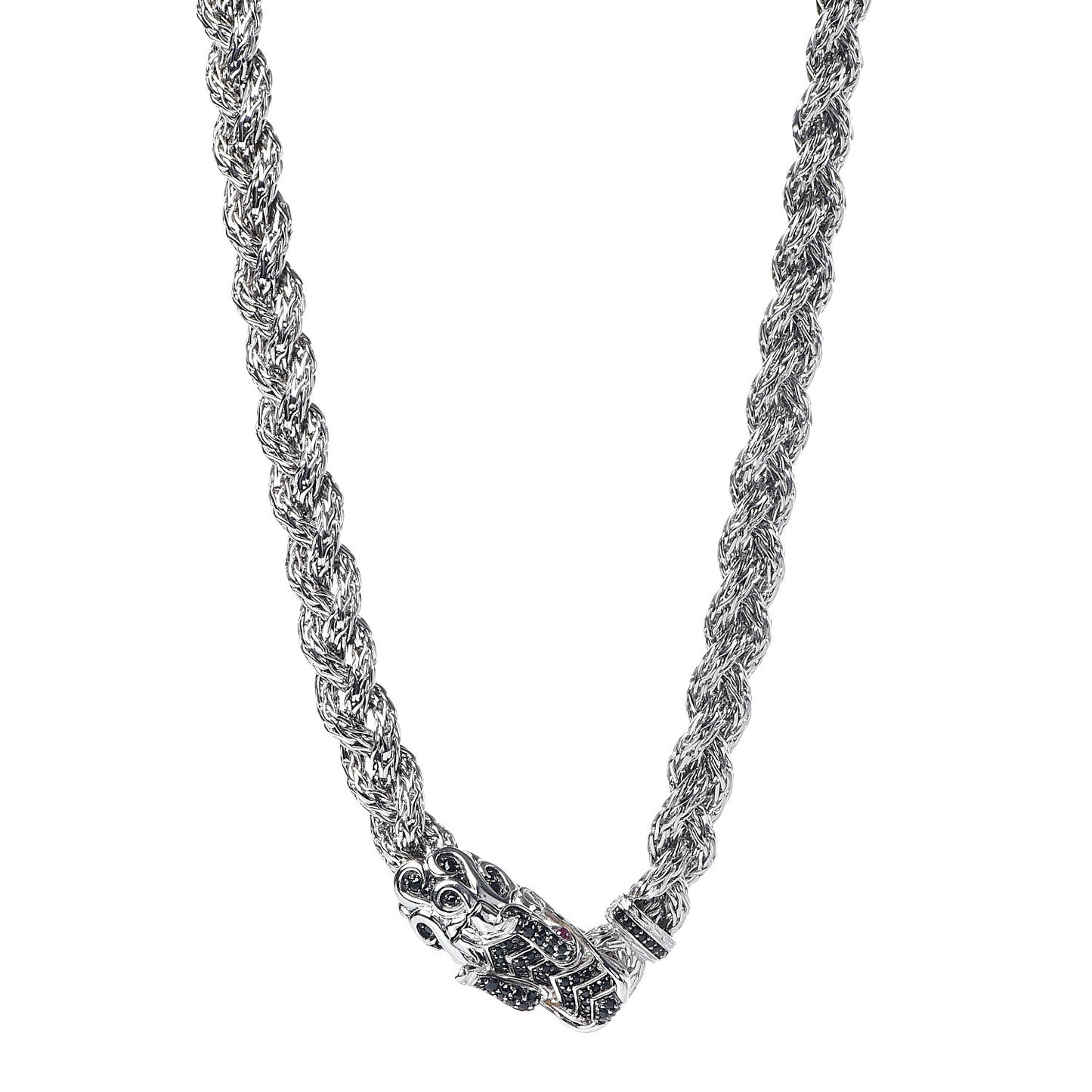 Sterling Silver Black Sapphire Ruby Legends Naga Dragon Braided Chain Necklace
