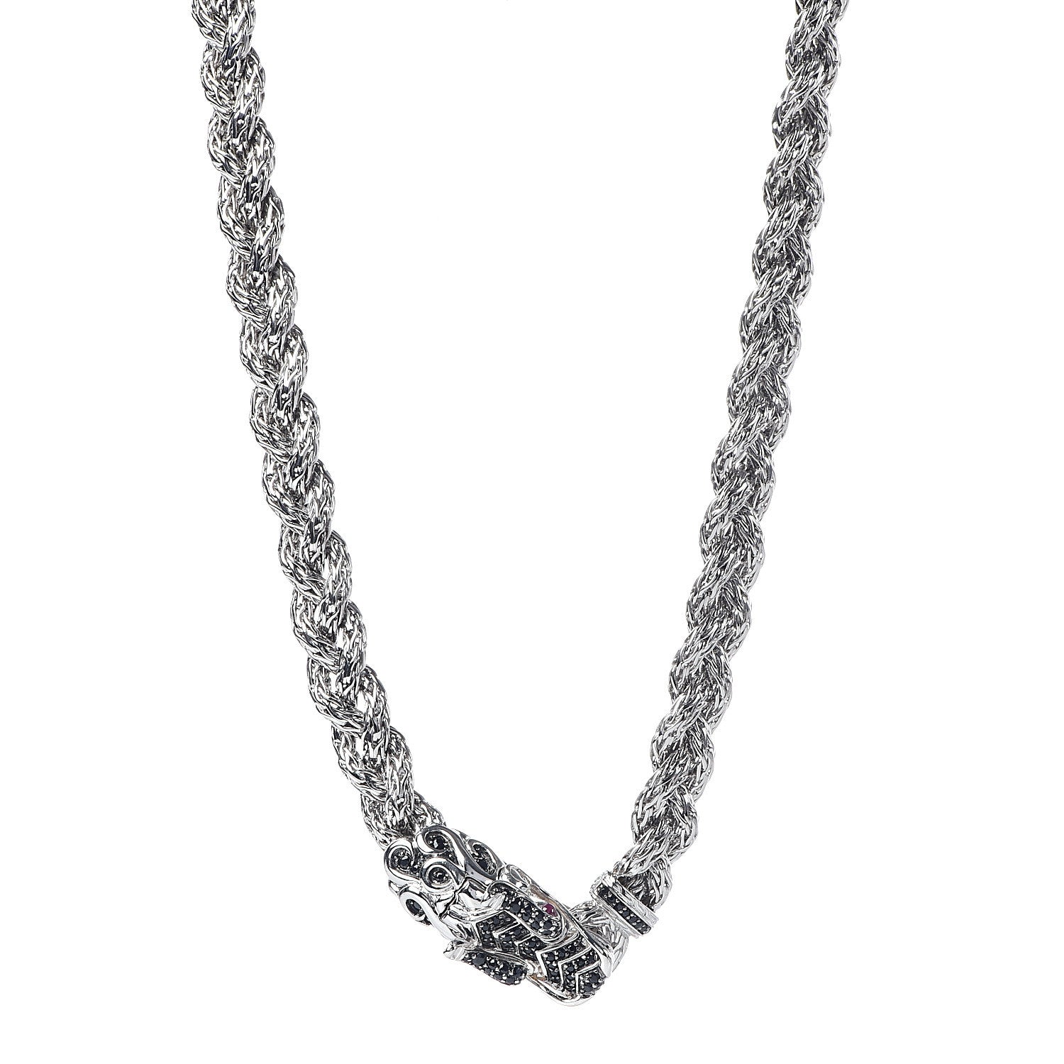 John Hardy Sterling Silver Black Sapphire Ruby Legends Naga Dragon Braided Chain Necklace 1 of 6