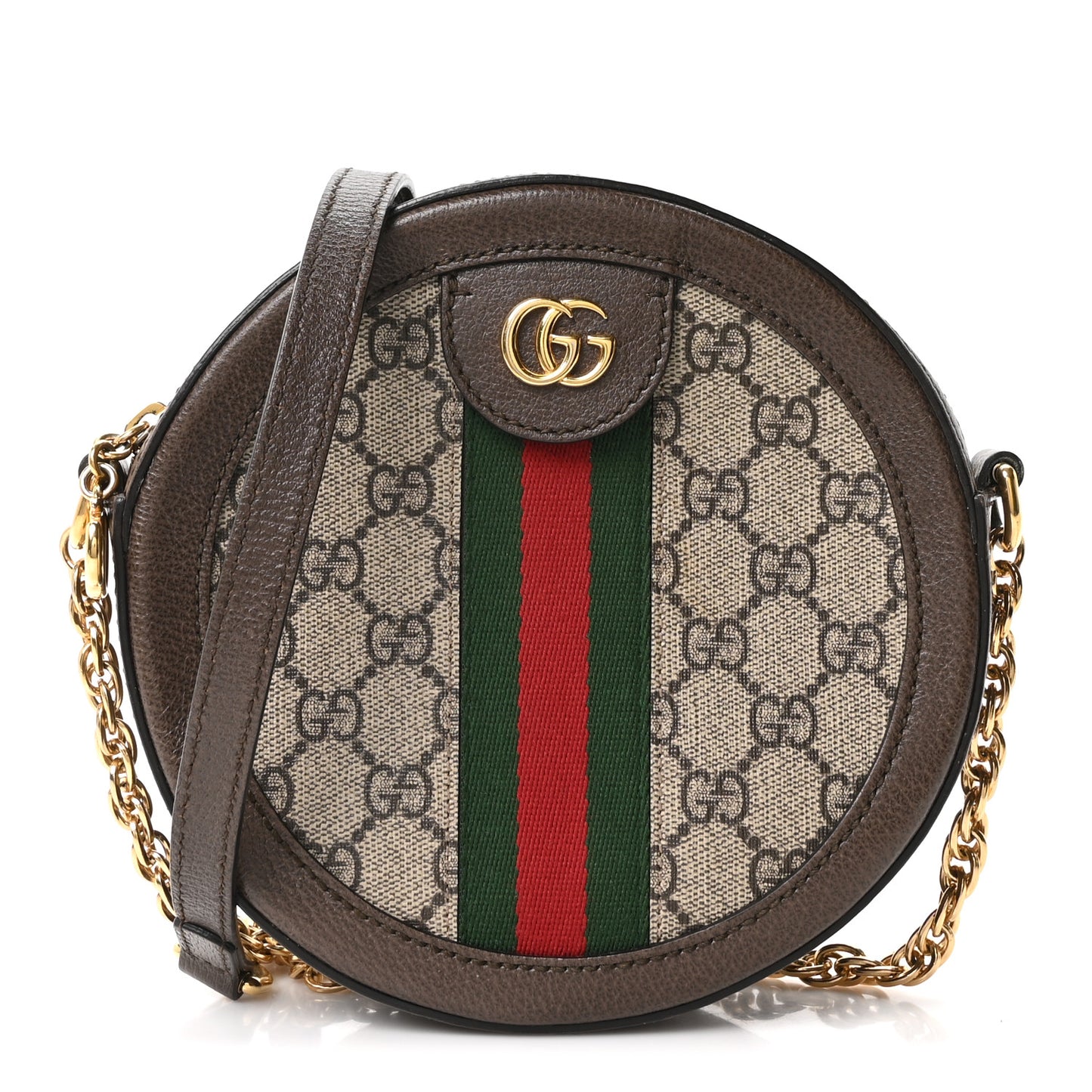 GG Supreme Monogram Web Mini Ophidia Round Shoulder Bag Brown