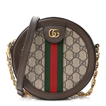 Gucci GG Supreme Monogram Web Mini Ophidia Round Shoulder Bag Brown 1 of 10