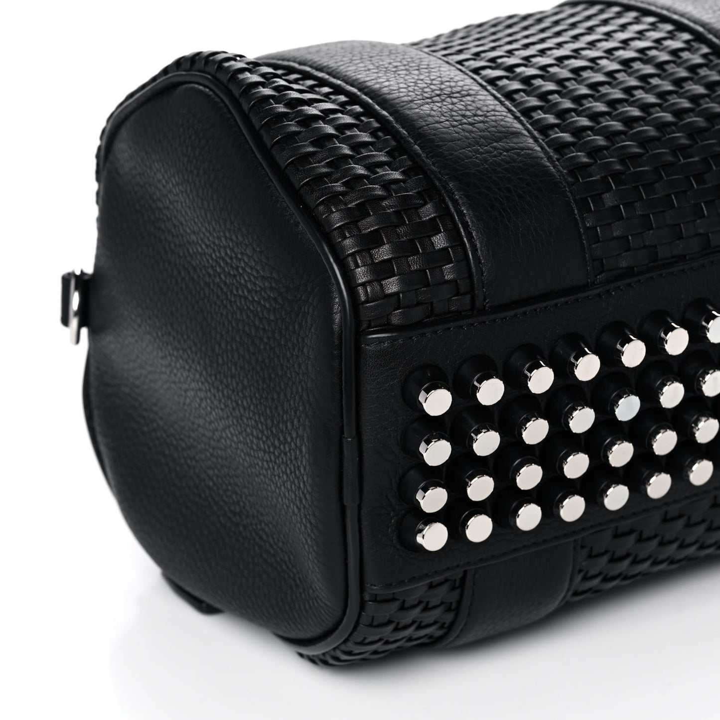 Pebbled Lambskin Woven Rocco Black Silver Hardware