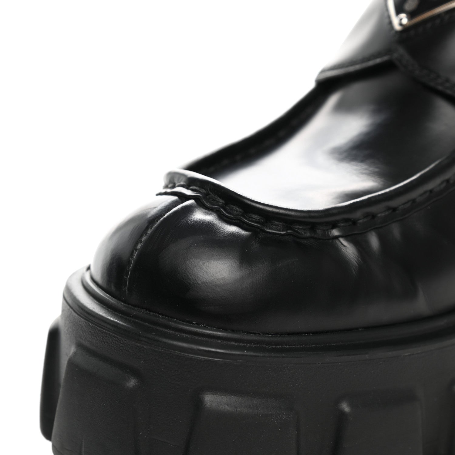Prada Spazzolato Rois Metal Triangle Logo Monolith 55mm Loafers 37.5 Black 9 of 12