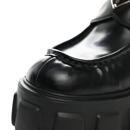 Prada Spazzolato Rois Metal Triangle Logo Monolith 55mm Loafers 37.5 Black 9 of 12