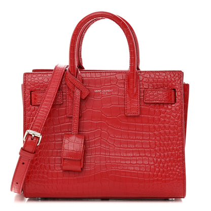 Saint Laurent Calfskin Crocodile Embossed Nano Sac De Jour Red 1 of 13