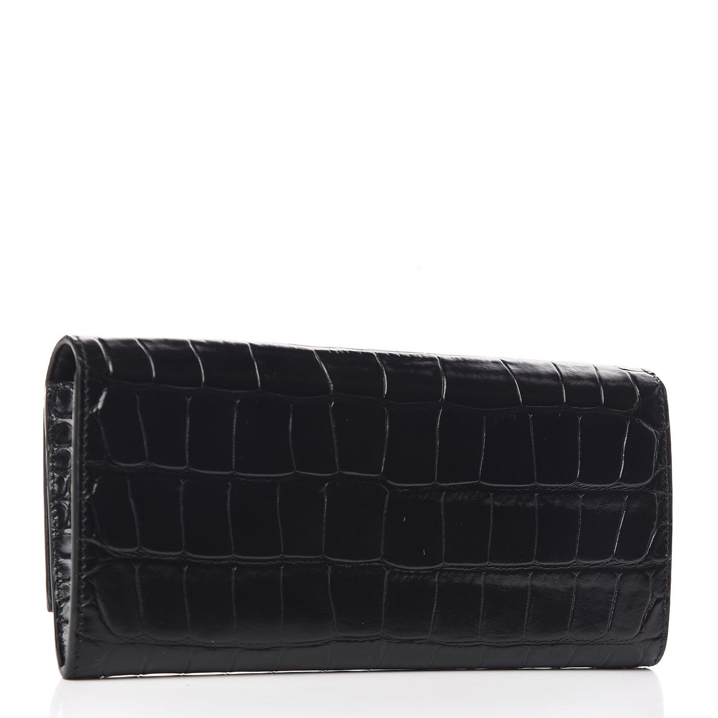 Crocodile Embossed Calfskin Large Flap Wallet Black