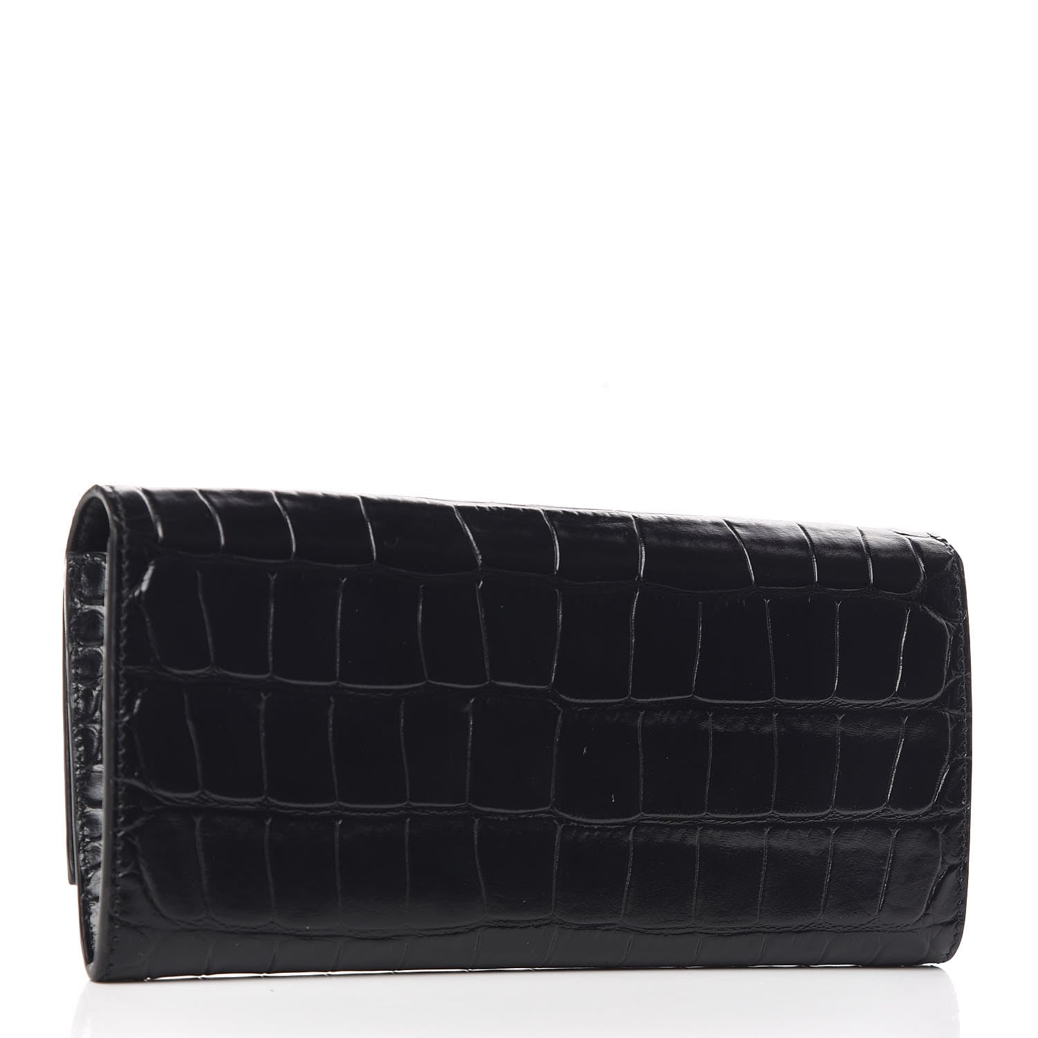 Celine Crocodile Embossed Calfskin Large Flap Wallet Black 3 of 8