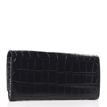 Celine Crocodile Embossed Calfskin Large Flap Wallet Black 3 of 8