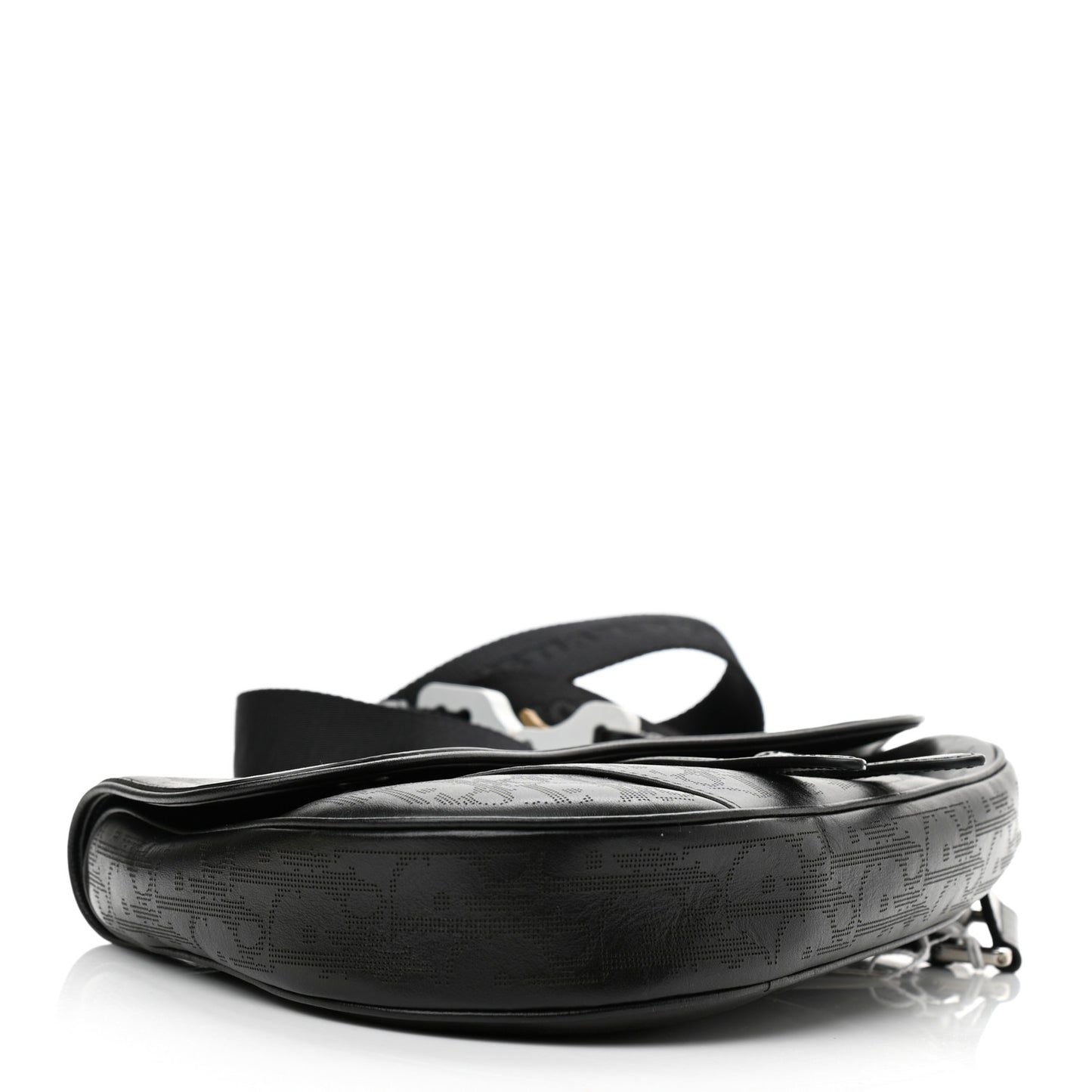 Calfskin Perforated Oblique Galaxy Mens Saddle Bag Black