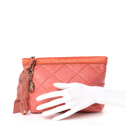 Lanvin Lambskin Quilted Amalia Cosmetic Pouch Coral 2 of 13