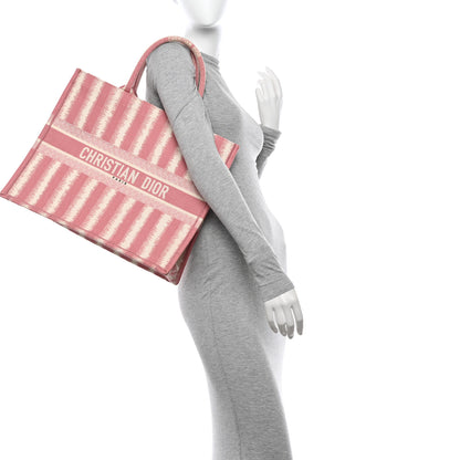 Christian Dior CHRISTIAN DIOR Canvas Embroidered Large Striped Book Tote Pink 2 of 15