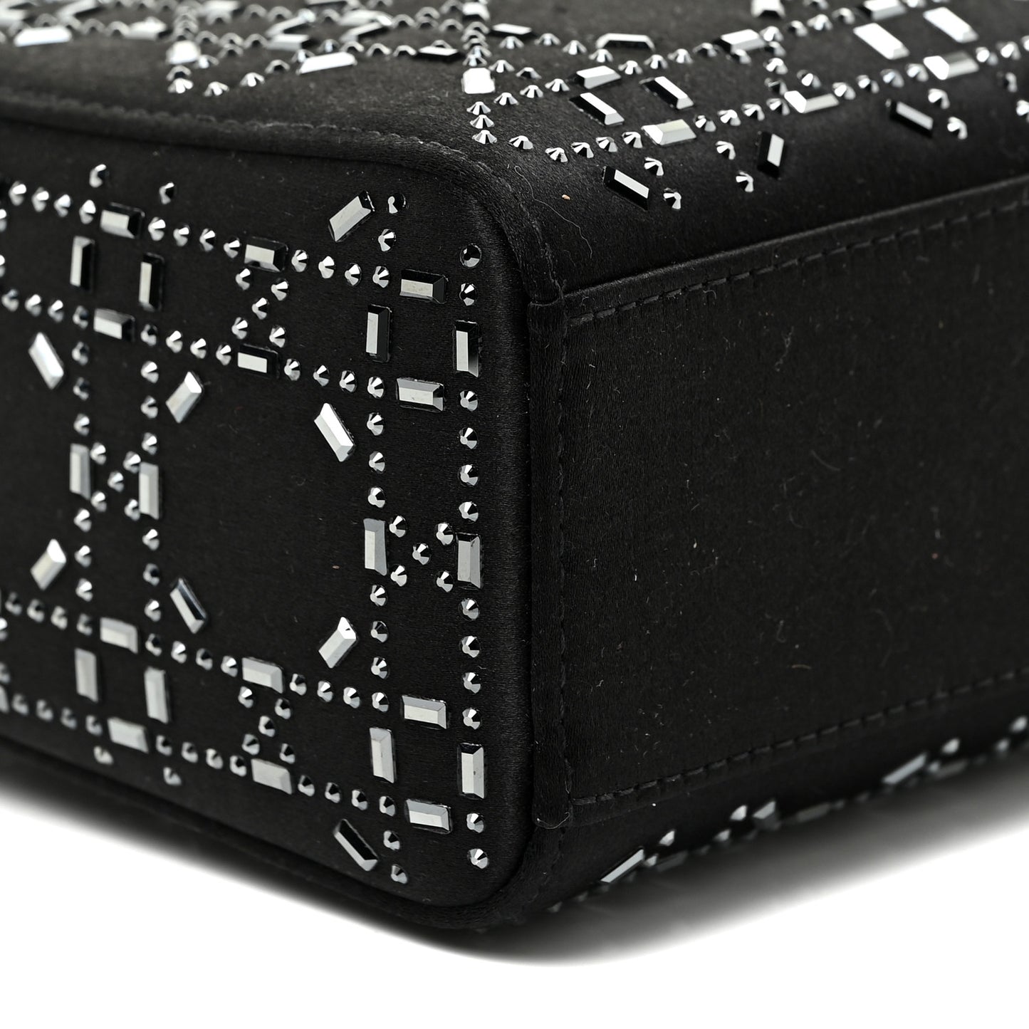 Satin Crystal Cannage Mini Lady Dior Black