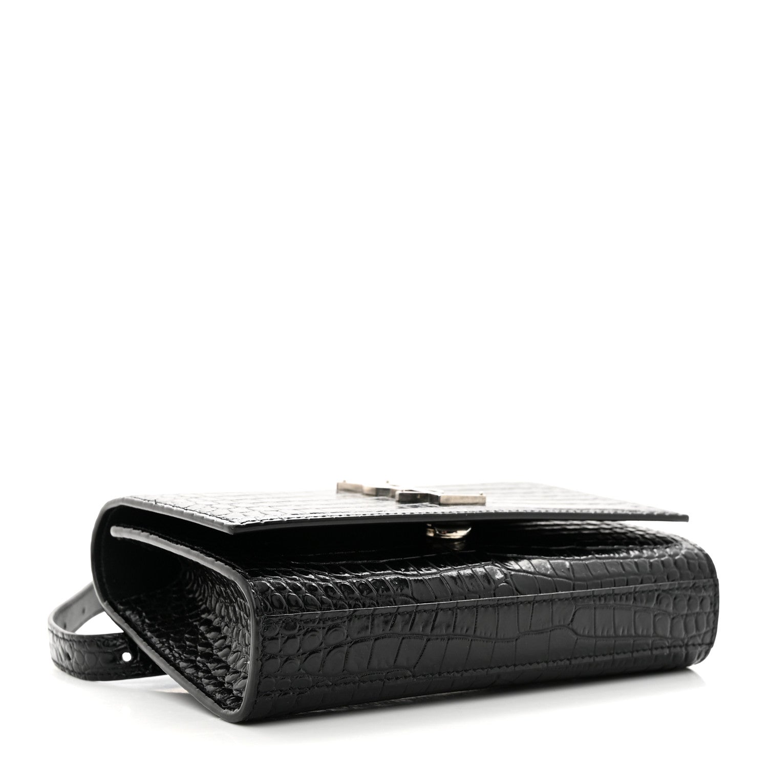 Saint Laurent Calfskin Crocodile Embossed Monogram Kate Belt Bag Black 4 of 9