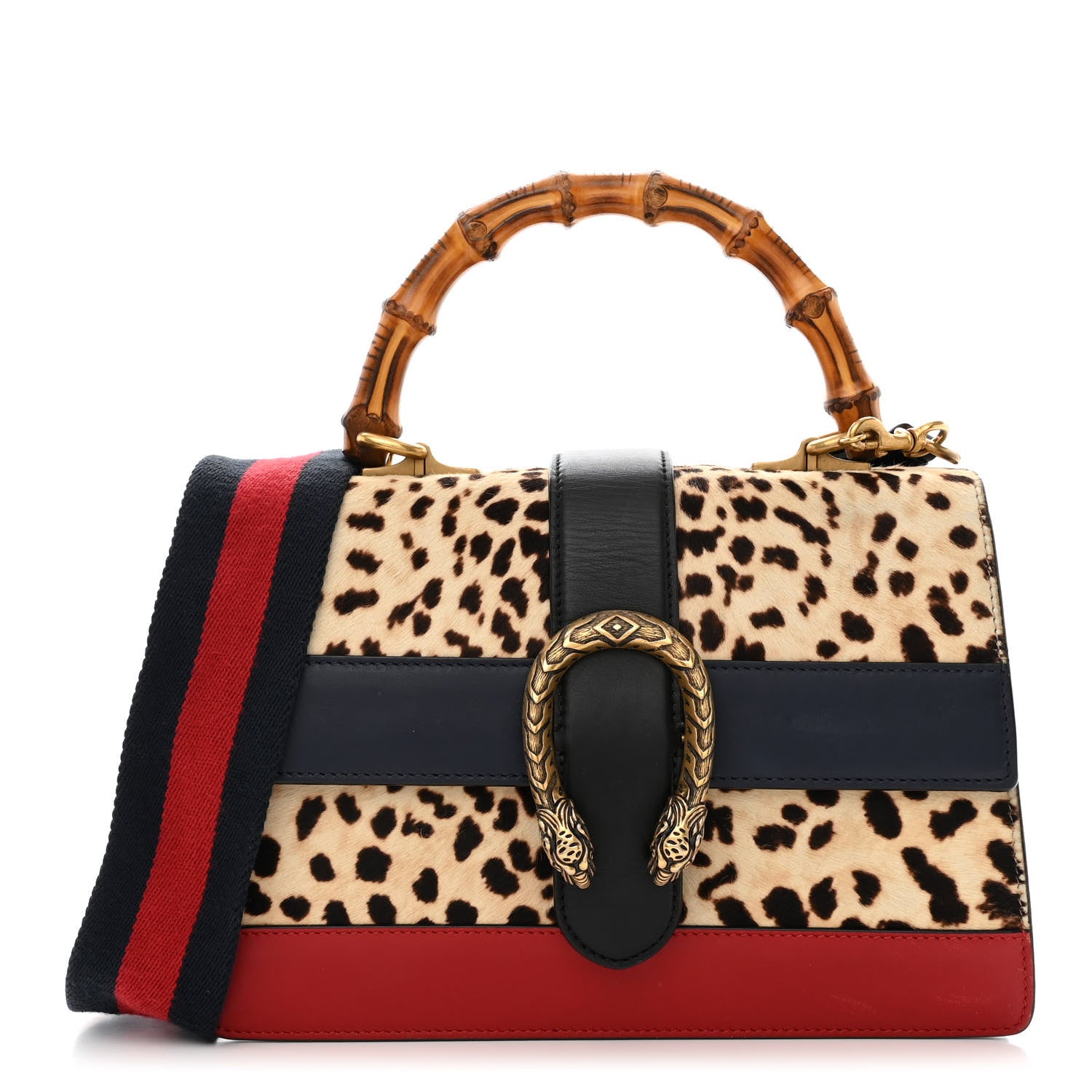Gucci Calf Hair Calfskin Bamboo Web Leopard Print Medium Dionysus Top Handle Bag Natural Blue Agata Hibiscus Red 1 of 14