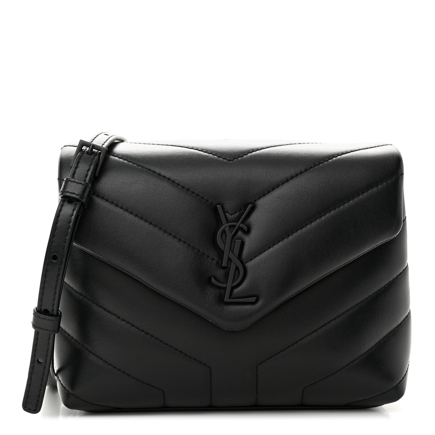 Calfskin Y Quilted Monogram Monochrome Toy Loulou Crossbody Bag Black