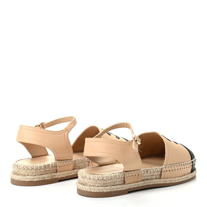 Chanel Lambskin Cap Toe CC Espadrille Sandals 37 Beige Black 4 of 9