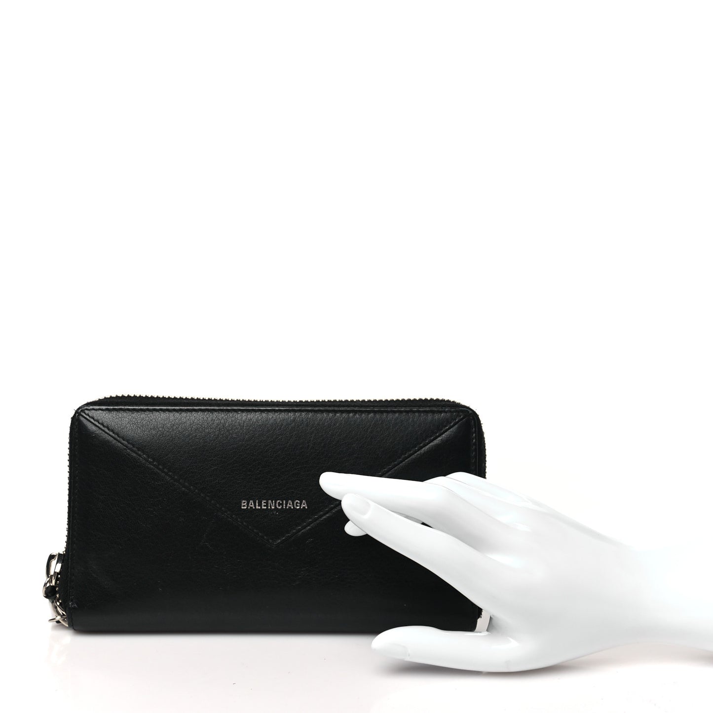 Calfskin Papier Zip Around Wallet Black